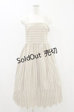 画像1: Jane Marple / Marine Stripe scallop EMB dress  ベージュ H-24-06-07-093-JM-OP-KB-ZT285