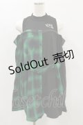 NieR Clothing / レイヤード風シャツトップス  黒×緑 H-24-06-13-061-PU-TO-KB-ZH