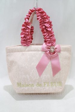 画像1: Maison de FLEUR / ラメリボンレースフリルハンドルトートバッグ  ピンク H-24-06-16-1030-LO-BG-NS-ZH