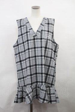 画像1: NieR Clothing / チェックジャンパースカート  グレー H-24-06-20-007-PU-OP-KB-ZT094