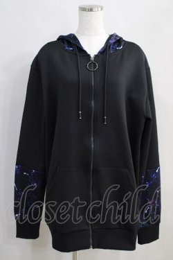 画像1: NieR Clothing / プリント切替ZIPパーカー  黒 H-24-06-21-031-PU-TO-KB-ZH