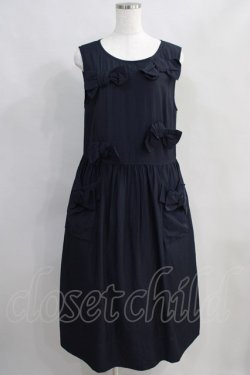 画像1: Jane Marple / Dobby cloth front ribbon dress M ネイビー H-24-07-10-1041-JM-OP-SK-ZH