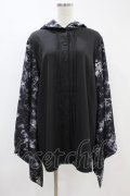 NieR Clothing / 着物風袖フードシャツ  黒 H-24-07-21-1040-PU-BL-KB-ZH