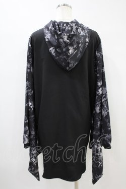 画像2: NieR Clothing / 着物風袖フードシャツ  黒 H-24-07-21-1040-PU-BL-KB-ZT385