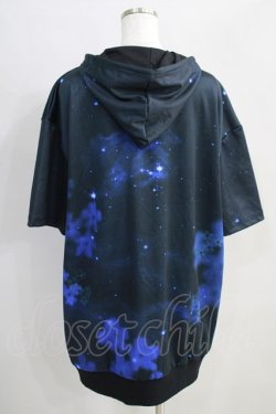 画像3: NieR Clothing / 総柄ZIP半袖パーカー  黒×青 H-24-08-01-044-PU-TO-KB-ZH