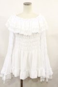 ATELIER PIERROT / Shirring princess sleeve blouse  ホワイト H-24-08-16-1033-EL-BL-KB-ZH