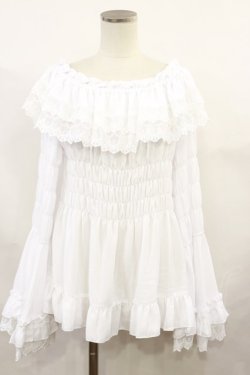 画像1: ATELIER PIERROT / Shirring princess sleeve blouse  ホワイト H-24-08-16-1033-EL-BL-KB-ZH