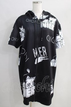 画像1: NieR Clothing / 半袖ZIPパーカー  黒 H-24-08-21-1022-PU-TO-KB-ZH