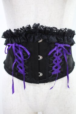 画像1: MR corset / DOUBLE LACE UP VERY SHORT CORSET S 黒×紫 H-24-08-25-1002-PU-ZA-KB-ZH