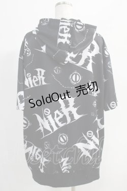 画像3: NieR Clothing / 総柄ZIP半袖パーカー  黒 H-24-09-04-032-PU-TO-KB-ZH