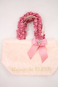 Maison de FLEUR / ラメリボンレースフリルハンドルトートバッグ  ピンク H-24-09-18-1018-LO-BG-NS-ZH