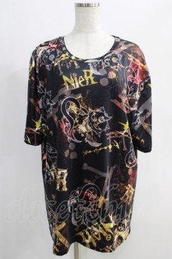 画像1: NieR Clothing / プリント半袖CUTSEW  黒 H-24-09-27-070-PU-TO-KB-ZT075