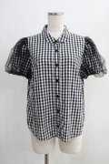 Candy Stripper / TULLE PUFF GINGHAM SHIRT 2 黒 H-24-09-27-071-PU-BL-KB-ZT151