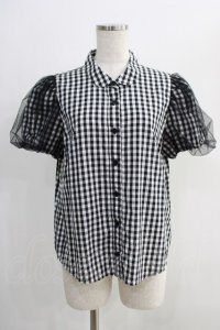 Candy Stripper / TULLE PUFF GINGHAM SHIRT 2 黒 H-24-09-27-071-PU-BL-KB-ZT151