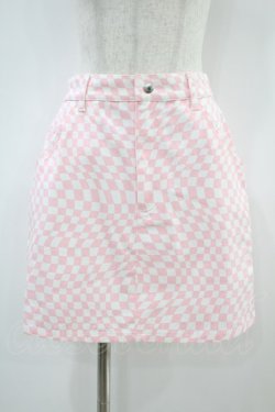 画像1: Candy Stripper / DISTORTED CHECKERED MINI SKIRT 2 オフホワイト×ピンク H-24-10-10-036-PU-SK-KB-ZH