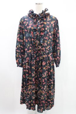 画像1: Jane Marple Dans Le Saｌon / Flowers of Jouy layered dress  ネイビー H-24-10-12-1005-JM-OP-KB-ZH