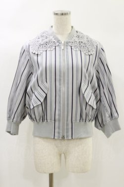 画像1: Jane Marple / Spring stripe lace collar blouson  シルバーグレイ H-24-10-15-028-JM-JA-KB-ZH