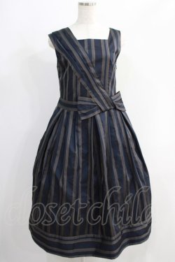 画像1: Jane Marple Dans Le Saｌon / Old England stripe coronation dress  ネイビー H-24-10-18-020-JM-OP-KB-ZH