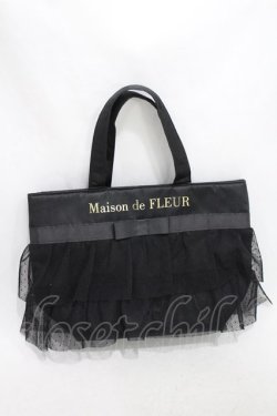 画像1: Maison de FLEUR / ドットチュールフリルトートSバッグ  ブラック H-24-10-21-1041-LO-BG-NS-ZH