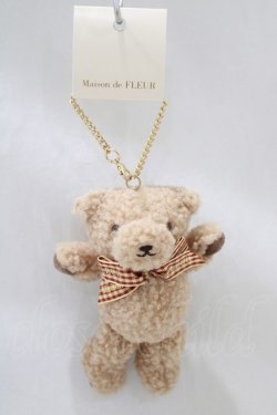 画像1: Maison de FLEUR / フルールベアチャーム  ベージュ/レッドチェック H-24-10-21-012-LO-ZA-NS-ZH