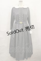 Jane Marple / ブリティッシュストライプtea houseドレス M グレーストライプ H-24-10-26-023-JM-OP-KB-ZH