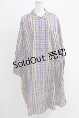 Candy Stripper / FLARE CHECK SHIRTワンピース S パープル H-24-10-27-1054-PU-OP-KB-ZH