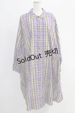 画像1: Candy Stripper / FLARE CHECK SHIRTワンピース S パープル H-24-10-27-1054-PU-OP-KB-ZH