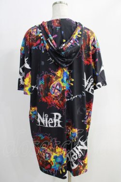 画像3: NieR Clothing / 総柄半袖プルパーカー  黒 H-24-11-03-065-PU-TO-KB-ZT216