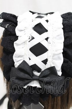 画像2: ATELIER PIERROT / Lace-up Frill Headdress  ブラック×ホワイト H-24-11-19-029-EL-AC-KB-ZH