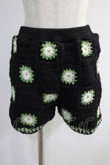 Candy Stripper / FLOWER CROCHET KINT SHORT PANTS  ブラック×グリーン H-24-11-20-002-PU-PA-KB-ZH