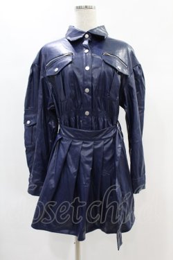 画像1: CuLLt / LEATHER JACKET ONEPIECE  ネイビー H-24-11-22-1010-PU-OP-KB-ZH