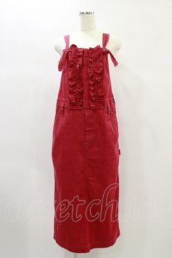 画像1: Jane Marple / Frill-trim denim salopette skirt M レッド H-24-11-23-072-JM-SK-KB-ZH