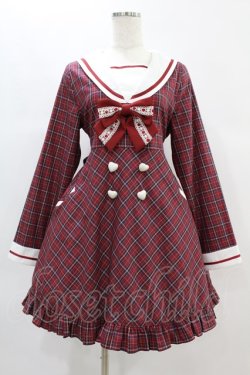 画像1: To Alice / セットアップ風くま耳チェックワンピース M レッド H-24-11-24-1039-LO-OP-NS-ZH