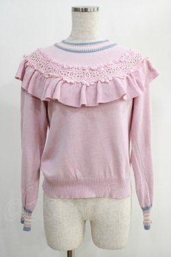 画像1: Jane Marple / Lace trimming cricket sweater  ピンク H-24-11-25-067-JM-TO-KB-ZH