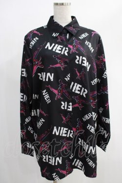 画像1: NieR Clothing / 総柄長袖シャツ  黒×紫 H-24-12-04-035-PU-BL-KB-ZH