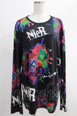 画像1: NieR Clothing / 総柄プリントロンT XL 黒 H-24-12-04-031-PU-TO-KB-ZH