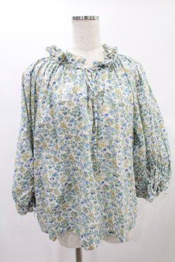 画像1: Jane Marple Dans Le Salon / Lawn Liberty Bubble Sleeve Blouse  オフ×ブルー H-24-12-12-1026-JM-BL-KB-ZT43