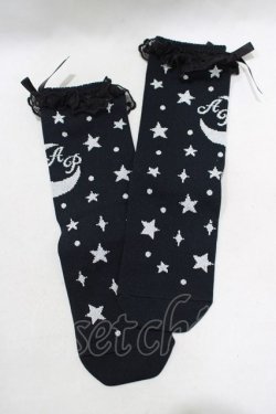 画像1: Angelic Pretty / Dreamy Starクルー丈ソックス  ブラック/シルバー H-24-12-13-020-AP-ZA-NS-ZH