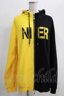 画像1: NieR Clothing / バイカラーロゴZIPパーカー  黒×イエロー H-24-12-19-059-PU-TO-KB-ZH