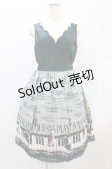 axes femme POETIQUE / 猫とピアノ柄スカラップワンピース M グリーン H-24-12-22-1026-AX-OP-NS-ZH