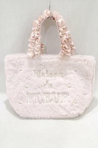 Maison de FLEUR / メモリアルファーパールフリルハンドルトートバッグ 幅33.7高さ23.5マチ14持ち手34.5 ピンク H-24-12-23-1002-LO-BG-NS-ZH