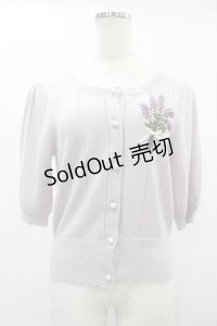 an another angelus / ラベンダー刺繍半袖ニットカーディガン Free LAVENDER H-24-12-25-1047-CA-TO-NS-ZH