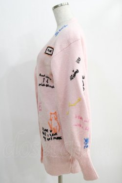 画像2: FURFUR / メッセージ刺繍カーディガン Free ピンク H-24-12-26-1041-GO-TO-NS-ZH