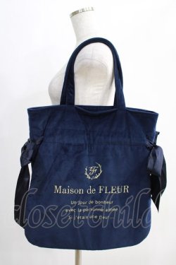 画像1: Maison de FLEUR / ベロアダブルリボントートバッグ  ネイビー H-24-12-26-1002-LO-BG-NS-ZH