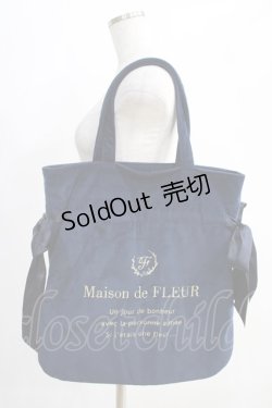 画像1: Maison de FLEUR / ベロアダブルリボントートバッグ  ネイビー H-24-12-26-1002-LO-BG-NS-ZH