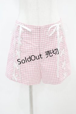 画像1: Candy Stripper / GINGHAM LACE-UP PANTS 1（S） ピンク H-25-01-06-036-PU-PA-KB-ZH