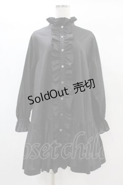 画像1: Jane Marple / Frill-trim shirt dress M ブラック H-25-01-10-1009-JM-OP-KB-ZH