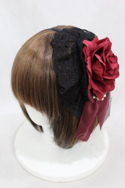 画像1: ATELIER PIERROT / 薔薇レースカチューシャ  黒×黒薔薇 H-25-01-12-1001-EL-AC-KB-ZH