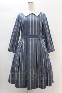 画像1: Jane Marple / Ribbon stripe jacquardのパブリックドレス  ブルーグレー H-25-01-12-1015-JM-OP-KB-ZH