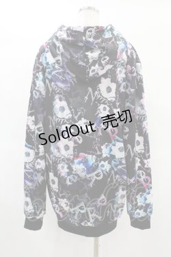 画像2: NieR Clothing / ふわもこ総柄ZIP PARKA  黒 H-25-01-15-1049-PU-TO-KB-ZH